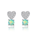 Creative Heart Shape CZ Opal 925 Sterling Silver Stud Earrings